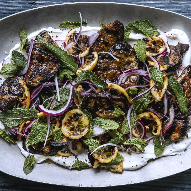 Grilled Eggplant and Lemons with Garlic Labneh